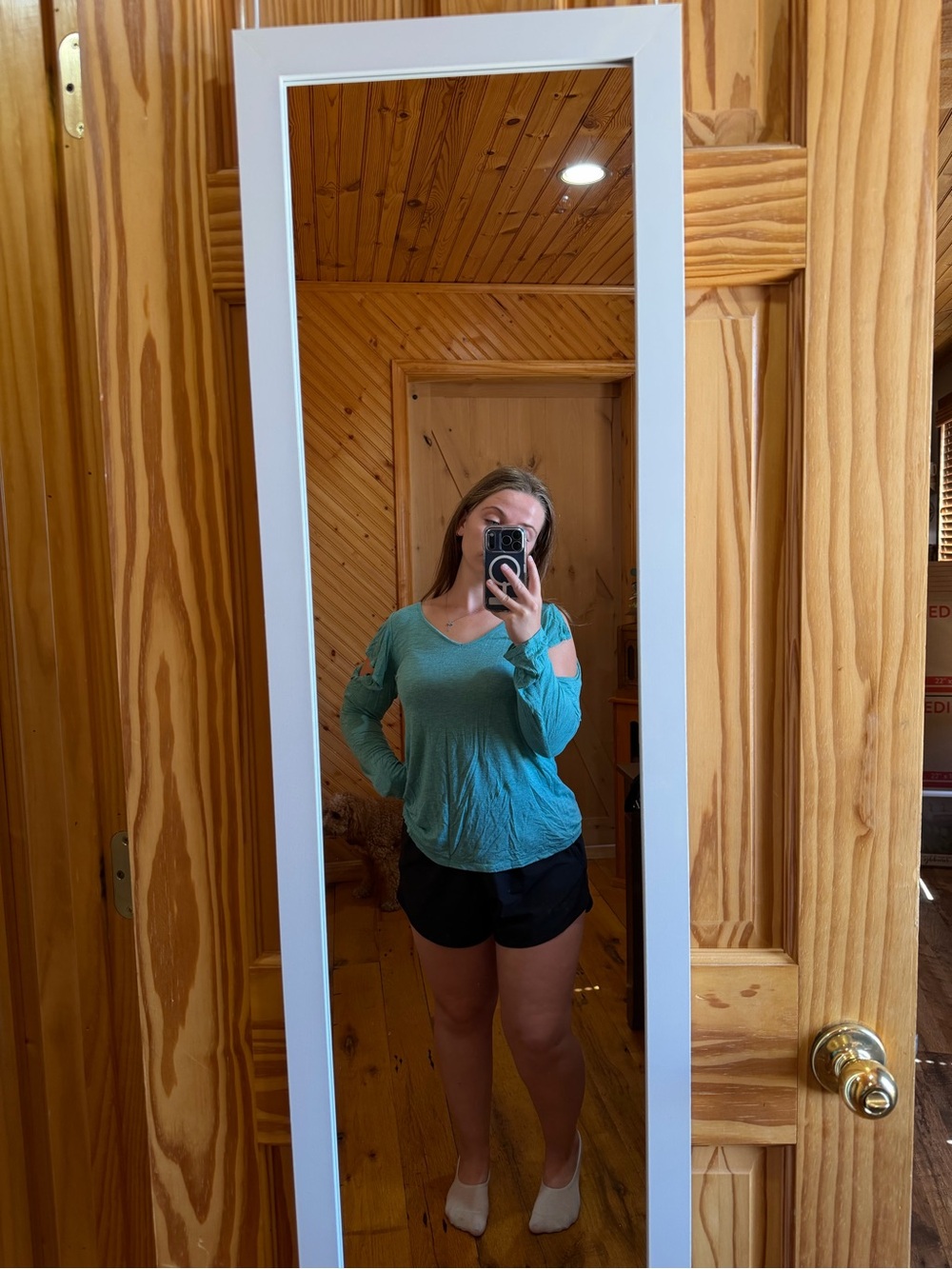 Women’s Teal Cold-Shoulder V-Neck Long Sleeve Top